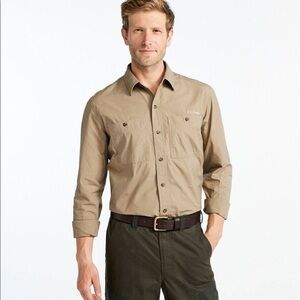 𝅺LLBEAN Light Khaki Heavy Cotton Button Down Shirt Size XXL